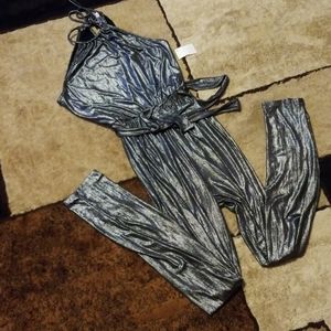 Brand new black and silver metallic jumpsuit